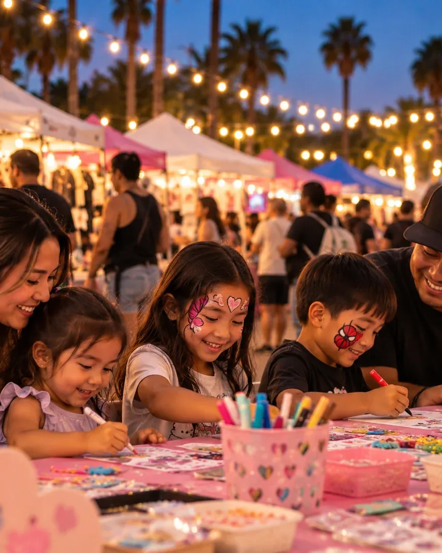 Family making crafts together at a night market table (placeholder image)